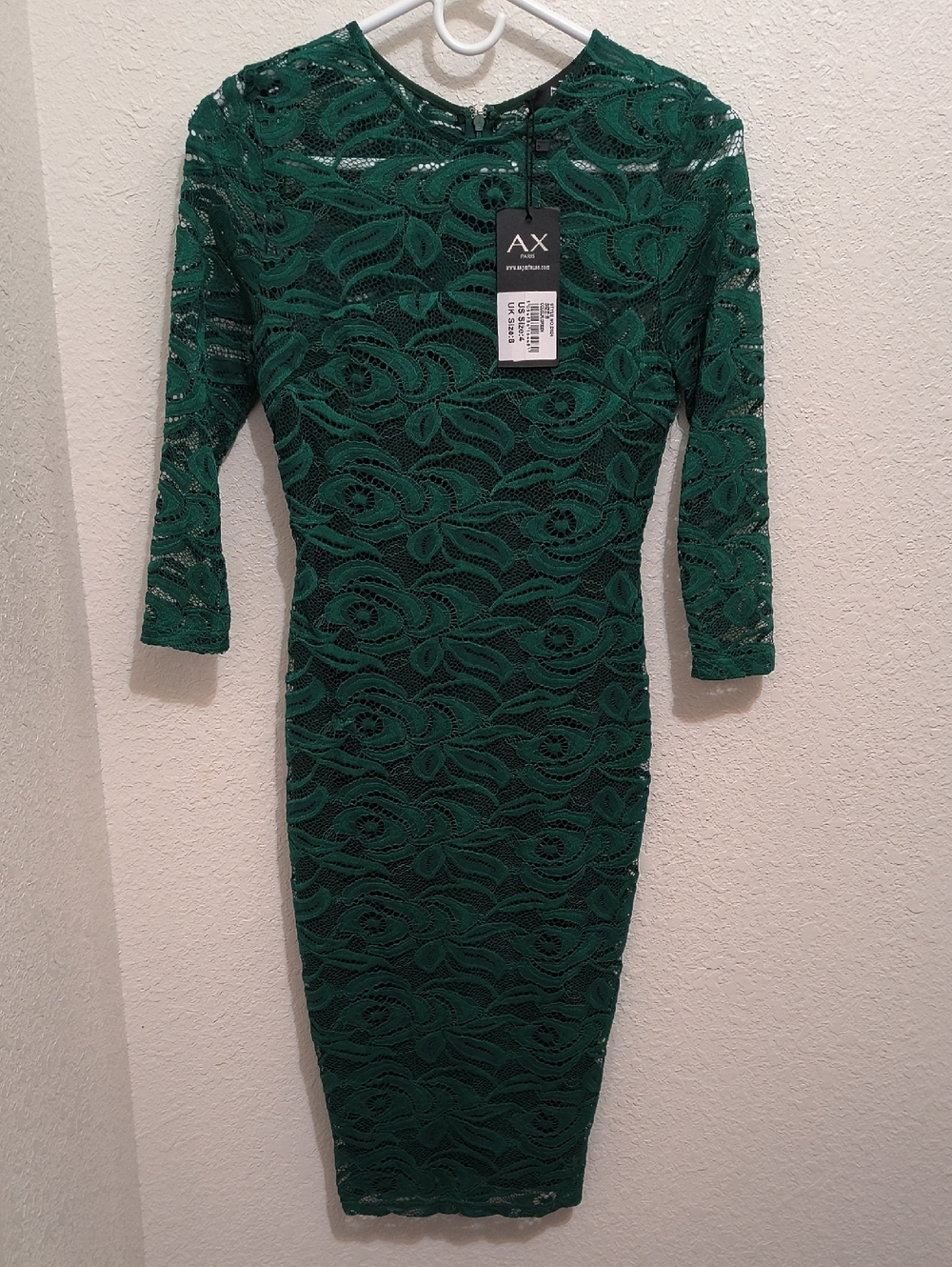 AX PARIS US 4 Emerald Green Lace Midi Overlay Sheath Dress